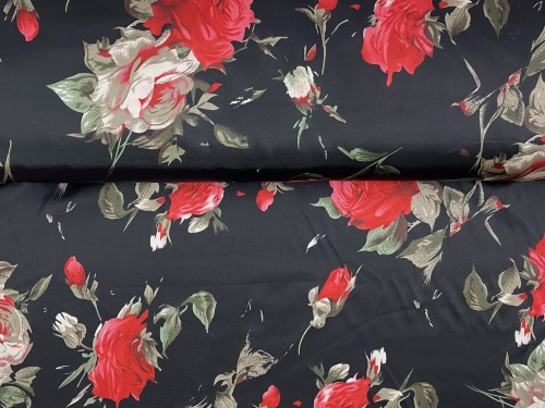 Satyna poliestrowa z elastanem, wzór kwiatowy