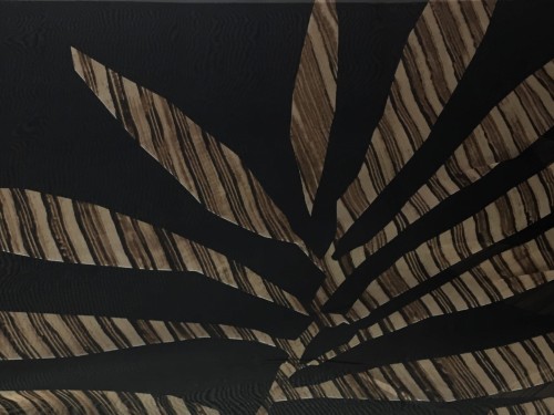 Czarny szyfon 100% jedwab, brązowe liście, panel 150cm/1szt