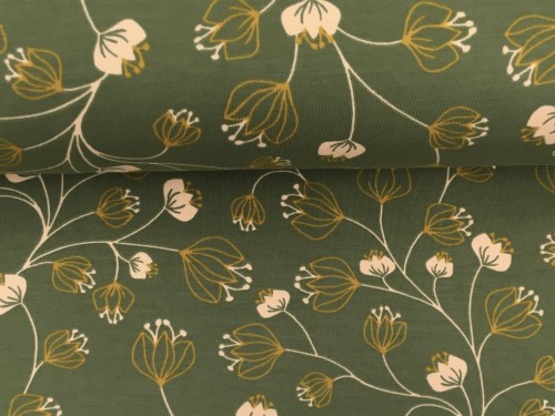 Dzianina, jersey bawełniany z elastanem, POPPY Design®  zielona w kwiaty