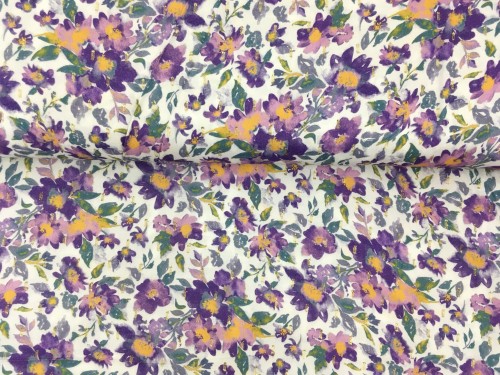 Tkanina wiskozowa w kwiaty z połyskującą nicią