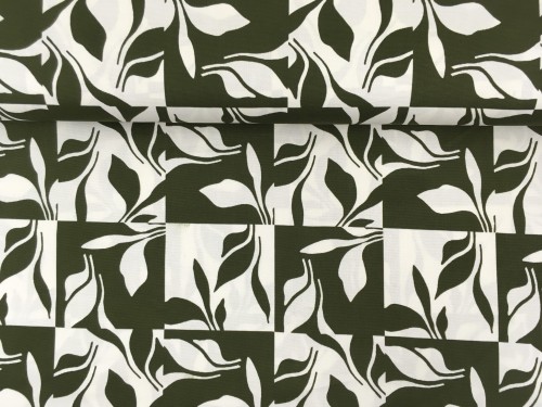 Tkanina bawełniana dekoracyjna, motyw kwiatowy zielony