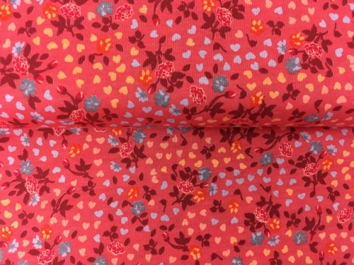 Dzianina bawełniana jersey, kwiatki, serduszka