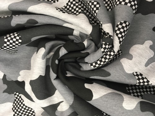 Dzianina drapana, dresówka, moro