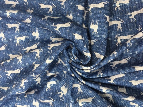 Dzianina pętelkowa, dresówka, wzór w jelonki, zimowy, świąteczny