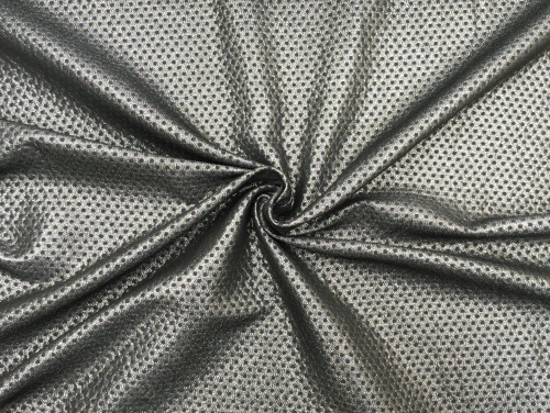 Dzianina bawełniana, dwustronna w srebrne i niebieskie kropki