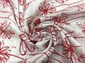 Podszewka wiskozowo-acetatowa, biała w czerwone kwiaty