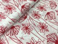 Podszewka wiskozowo-acetatowa, biała w czerwone kwiaty
