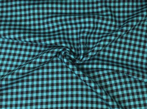 Tkanina ubraniowa, wełna z domieszką, czarno-niebieska kratka