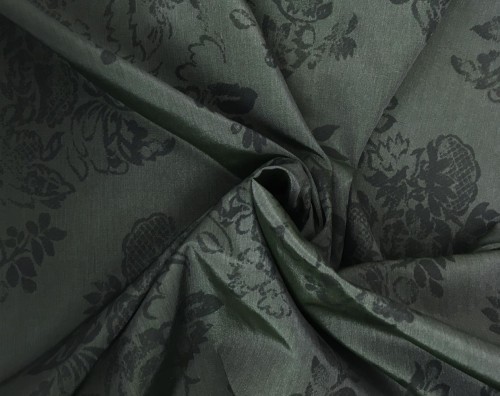 Lekko sztywna tkanina sukienkowa a'la tafta, zielona w kwiaty