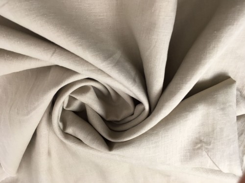 Tkanina lniana z  domieszką bawełny, beżowa