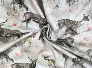 Dzianina pętelkowa, dresówka, wzór w jelonki, jeleń, sarna, taupe